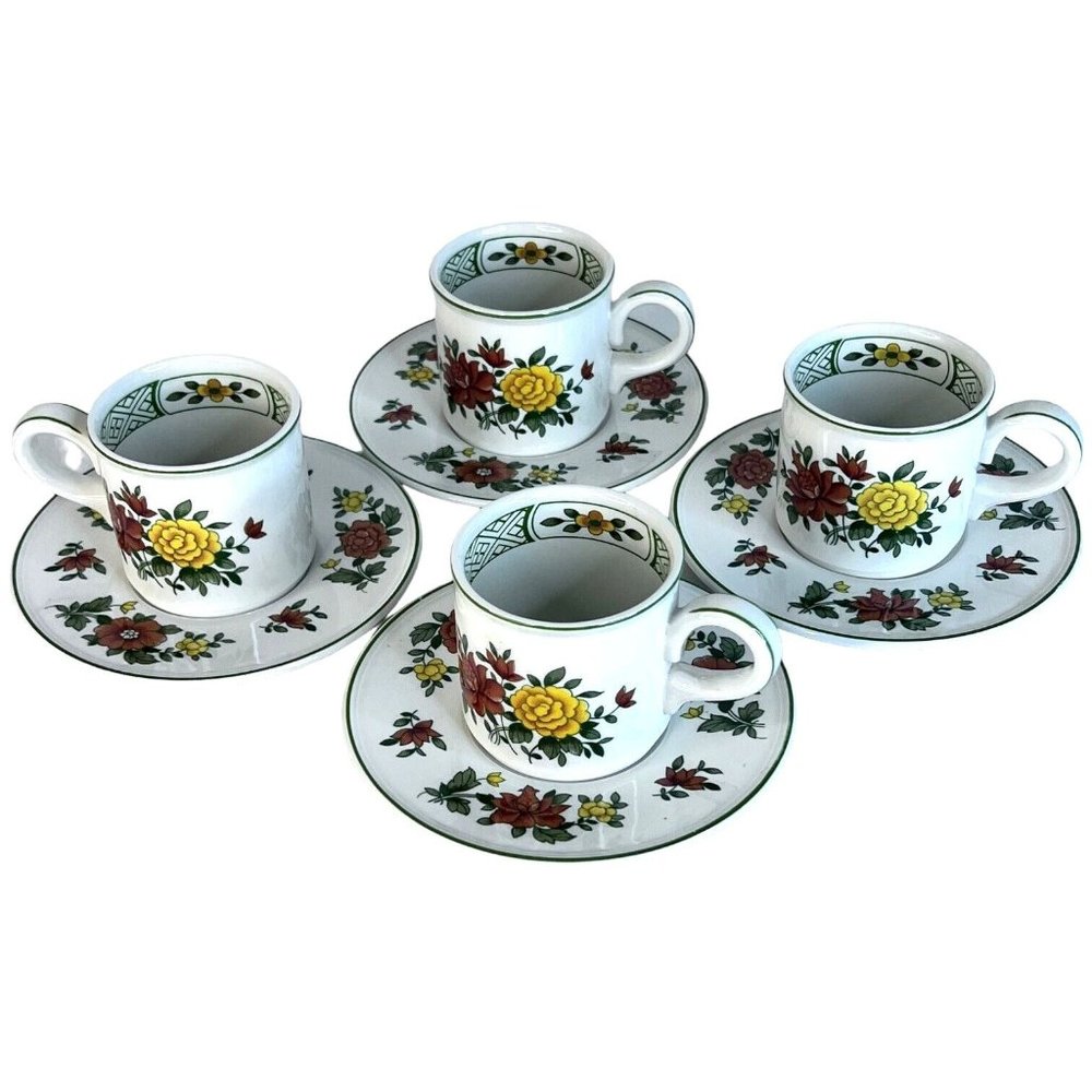 4 Villeroy And Boch Summerday Demitasse Cup And Saucer Sets 4 Ounce Germany VTG